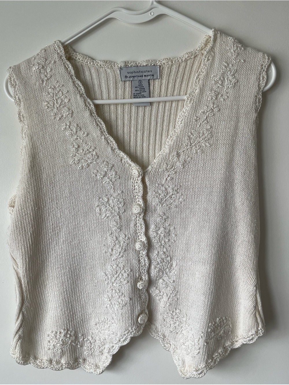 (SOLD) Sophisticates Cream Embroidered Knit Vest